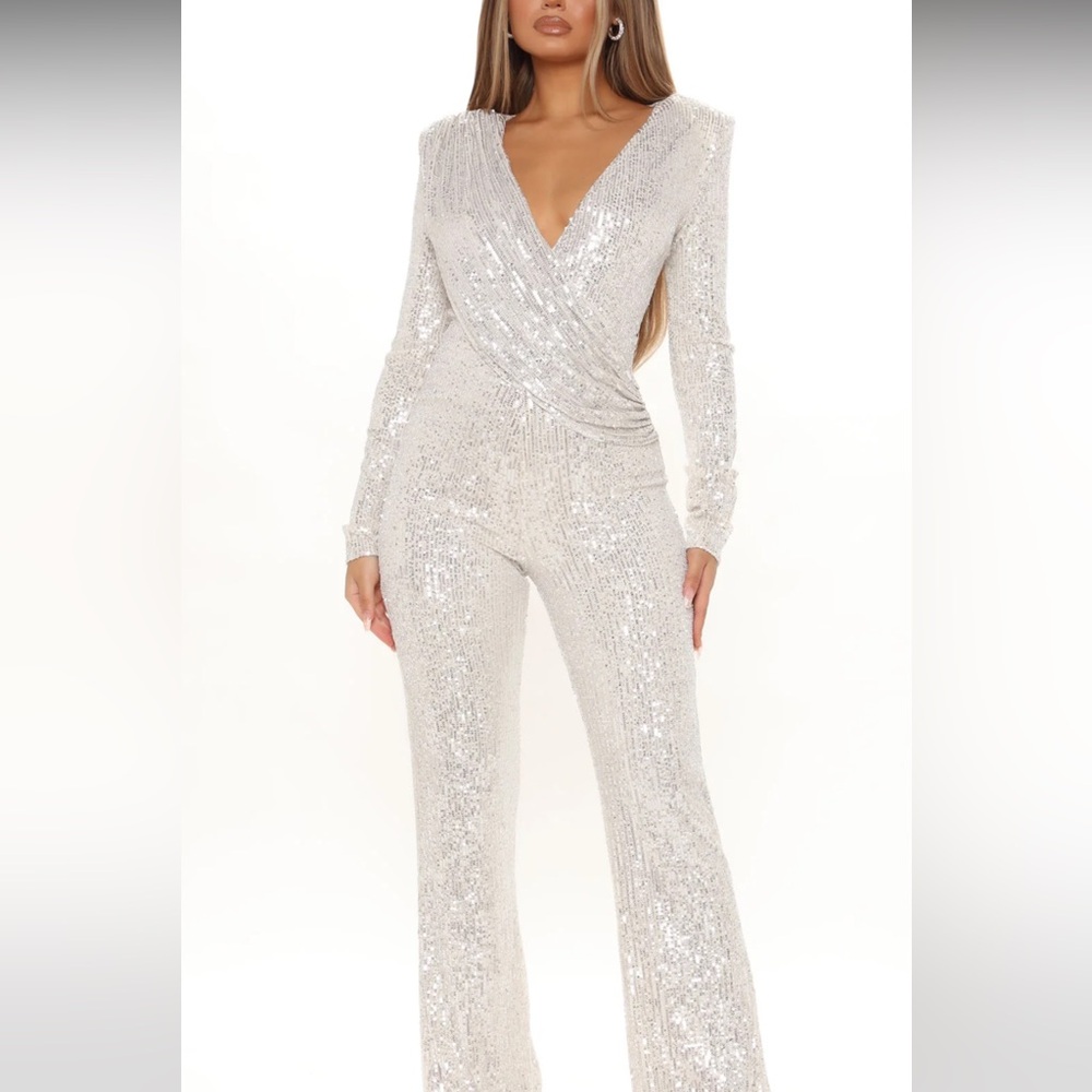 Samantha Sequin Jumpsuit - Silver